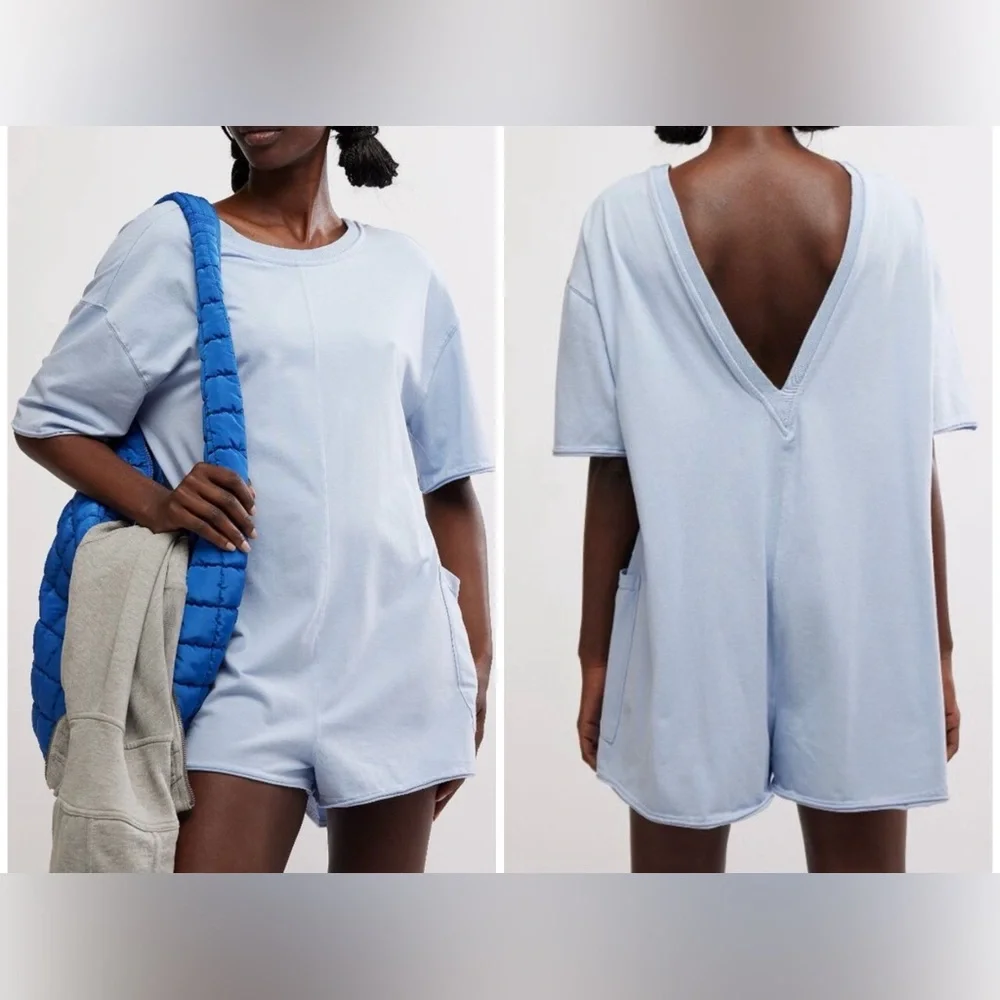 NWT Free People FP Movement Hot Shot Tee Romper - steel blue - Small, large, XL - Picture 1 of 10